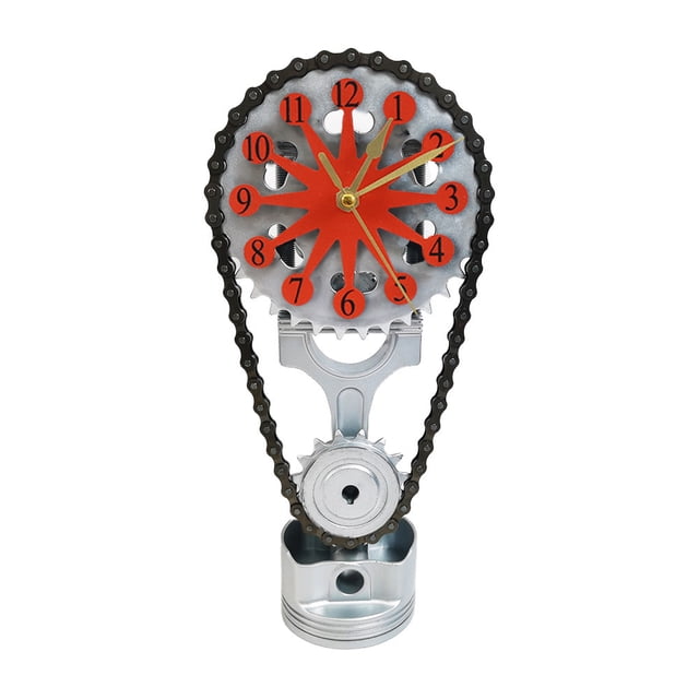 Reloj de engranajes giratorios de edición de metal, reloj de estante con cadena de sincronización creativa, reloj de cadena de sincronización con estatua vintage en 3D, dormitorios personalizados