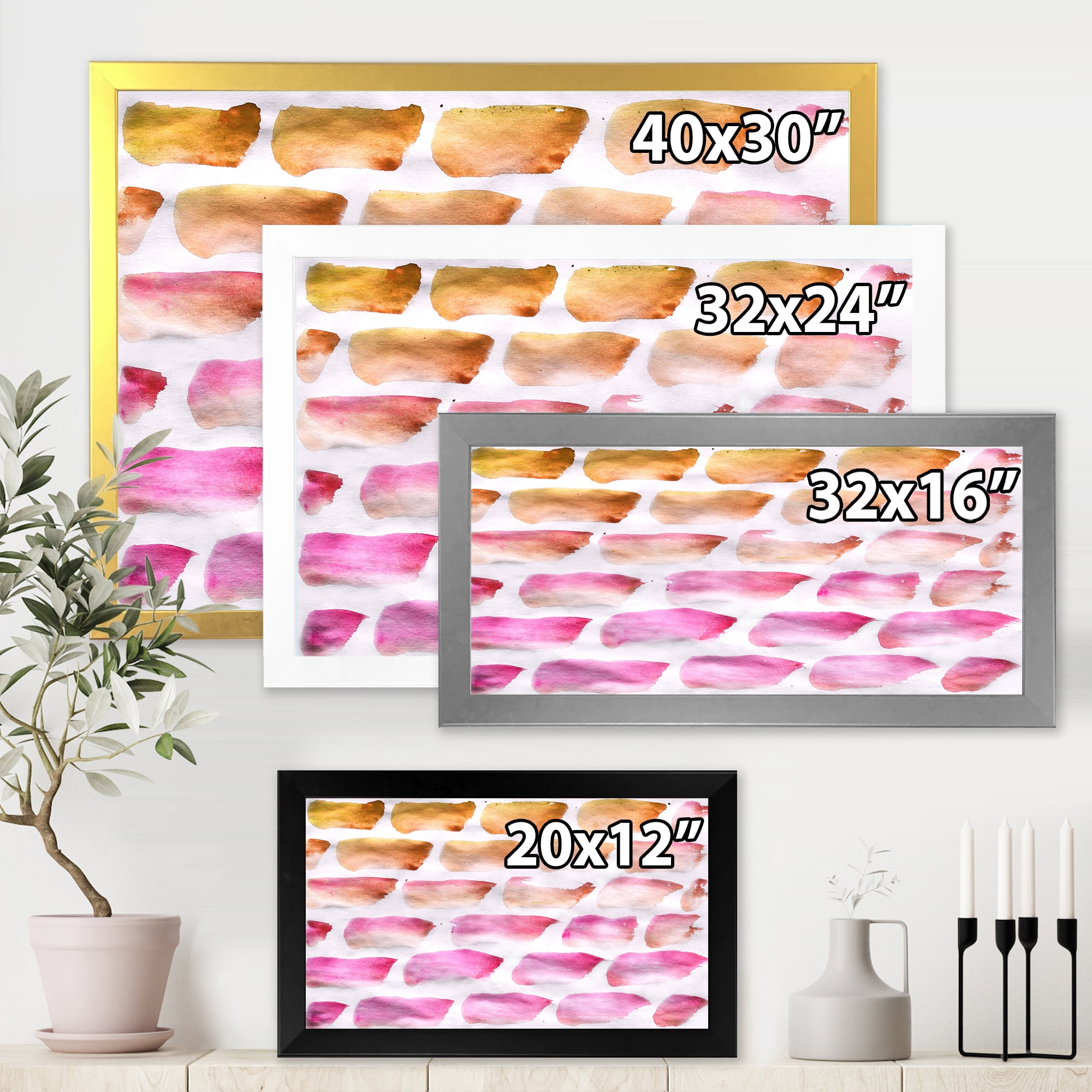 Designart 'Dark Yellow and Pink Abstracts Brushes' Modern Framed Art Print