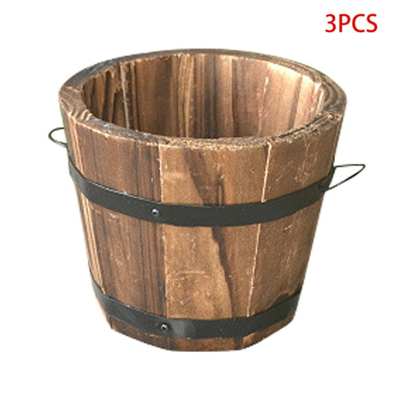 Ruiboury 3 Pieces Wooden Barrel Flower Pot Flat Edge plant pot Garden Decor Succulent Plants Flower Barrels Decorations, Small