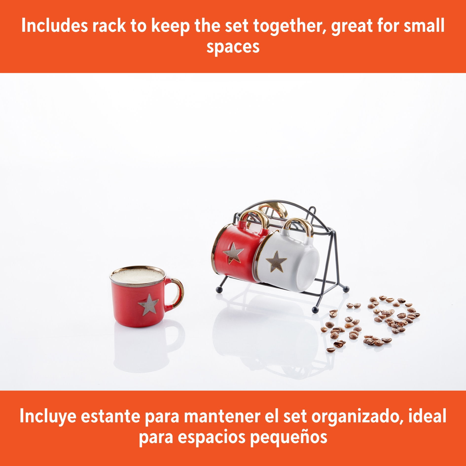 IMUSA 4 CUP RED/ WHITE START ESPRESSO CUP SET