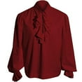 thumbnail image 1 of GigrtiJin Woman's Medieval Renaissance Steampunk Shirt Ruffle Long Sleeve Collar Solid Color Steampunk Pullover Tops, 1 of 6