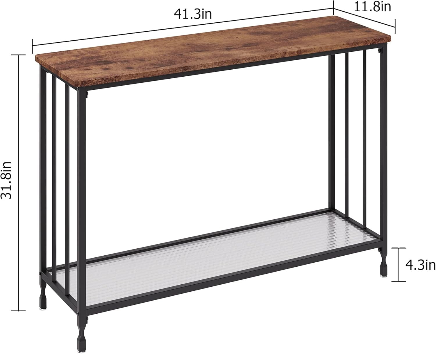 Console Table Small Entryway Table Narrow Sofa Table with Glass Storage Shelves, 2 Tier Accent Couch Table Hallway Side Table for Entry Way Living Bedroom Home Office Small Space, Brown