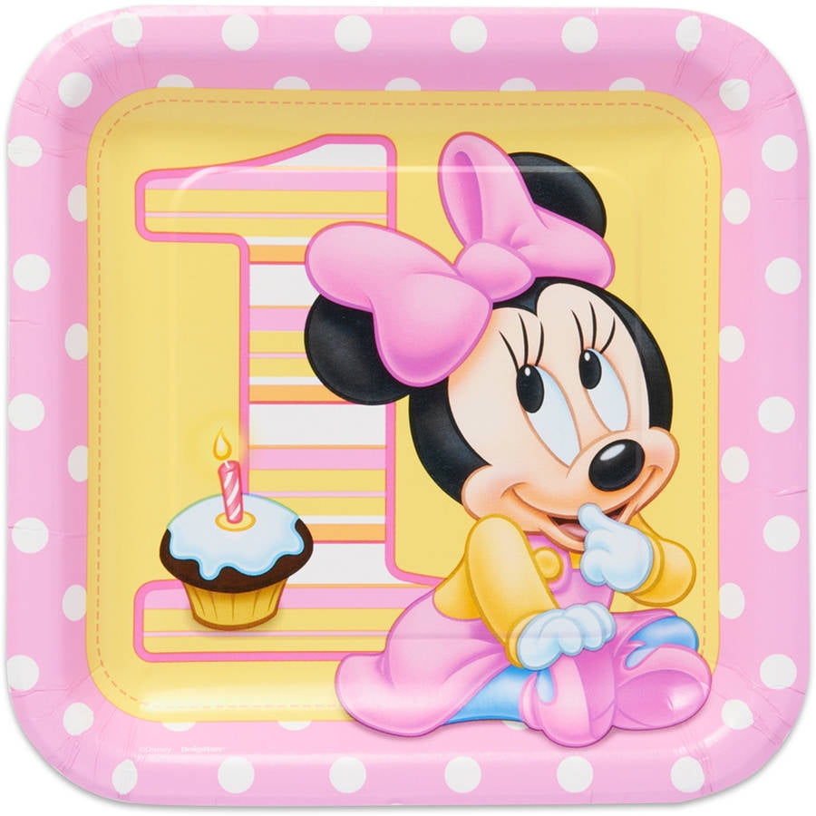 Minnie Mouse First Birthday 9 Square Plate 8 Count Party