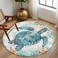 thumbnail image 3 of Teal Sea Turtle Coastal Round Rugs 6ft, Nautical Summer Beach Starfish Non Slip Washable Rug Runner, Low Pile Indoor Floor Carpet Mat Bathroom Rugs for Living Room, Bedroom, Kids Room, 3 of 9