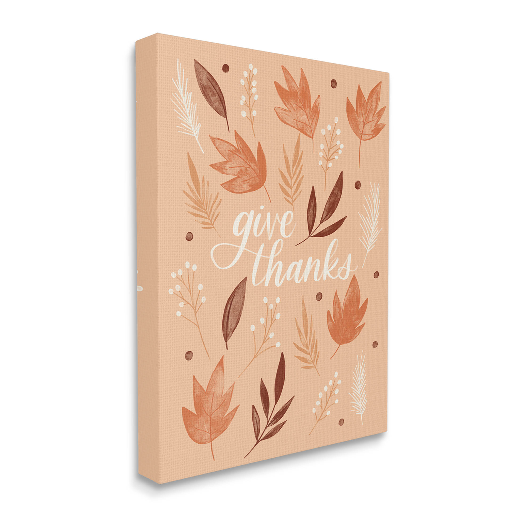 Give Thanks Autumnal Leaves Holiday Graphic Art Gallery Wrapped Canvas Print Wall Art