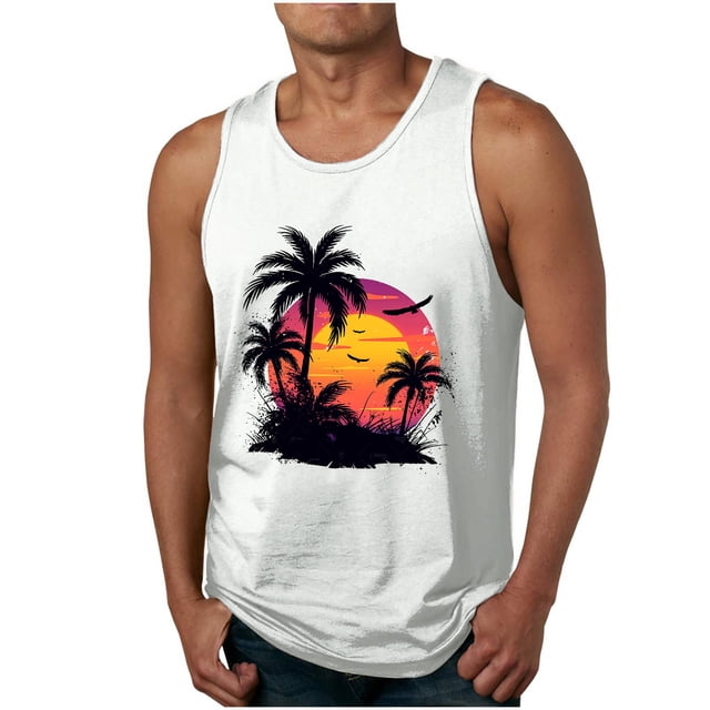 Camisetas de Tanque de los Hombres Tanque de los Hombres Incolor Gradiente de Impresión Cuello Redondo Correa Delgada Fuga Atrás Regular Casual Deportes Blusas de Tanque
