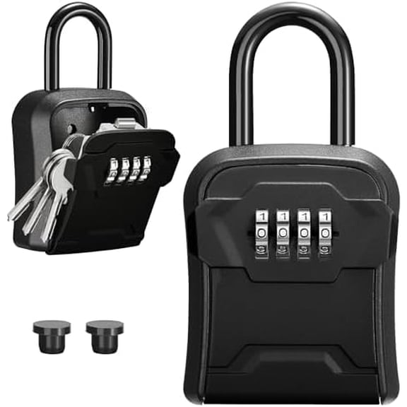 Lock Box, Key Lock Box Wall Mount & Portable Combination Lockbox with Resettable Code, Security Lockbox for Outside House Keys, Apartment Realtors Spare Keys Storage (1 Pack, Pure Black)