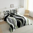 thumbnail image 3 of Manfei Minimalist Abstract Queen Comforter Set, Aesthetic Striped Bedding Sets, Gray White Black Green Bedding Comforter Set, Microfiber Bedroom Decor, Reversible 3pcs, 3 of 8