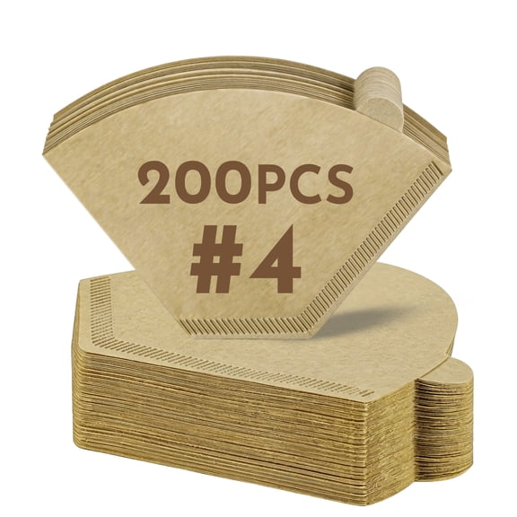#4 Cone Coffee Filters, Natural Brown Unbleached Coffee Filters, Disposable Paper Filters for Pour Over Coffee Maker, Tear-Resistant 200 Count
