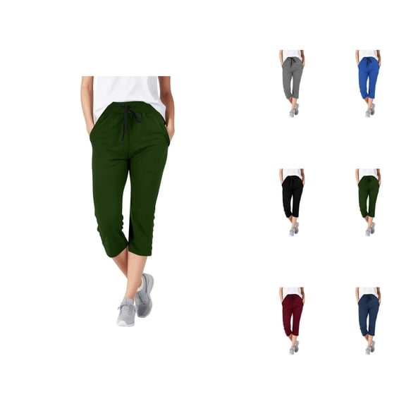 Capri Pants for Women Summer Casual Elastic Waist Drawstring Straight Leg Cropped Sweatpants with Pockets
