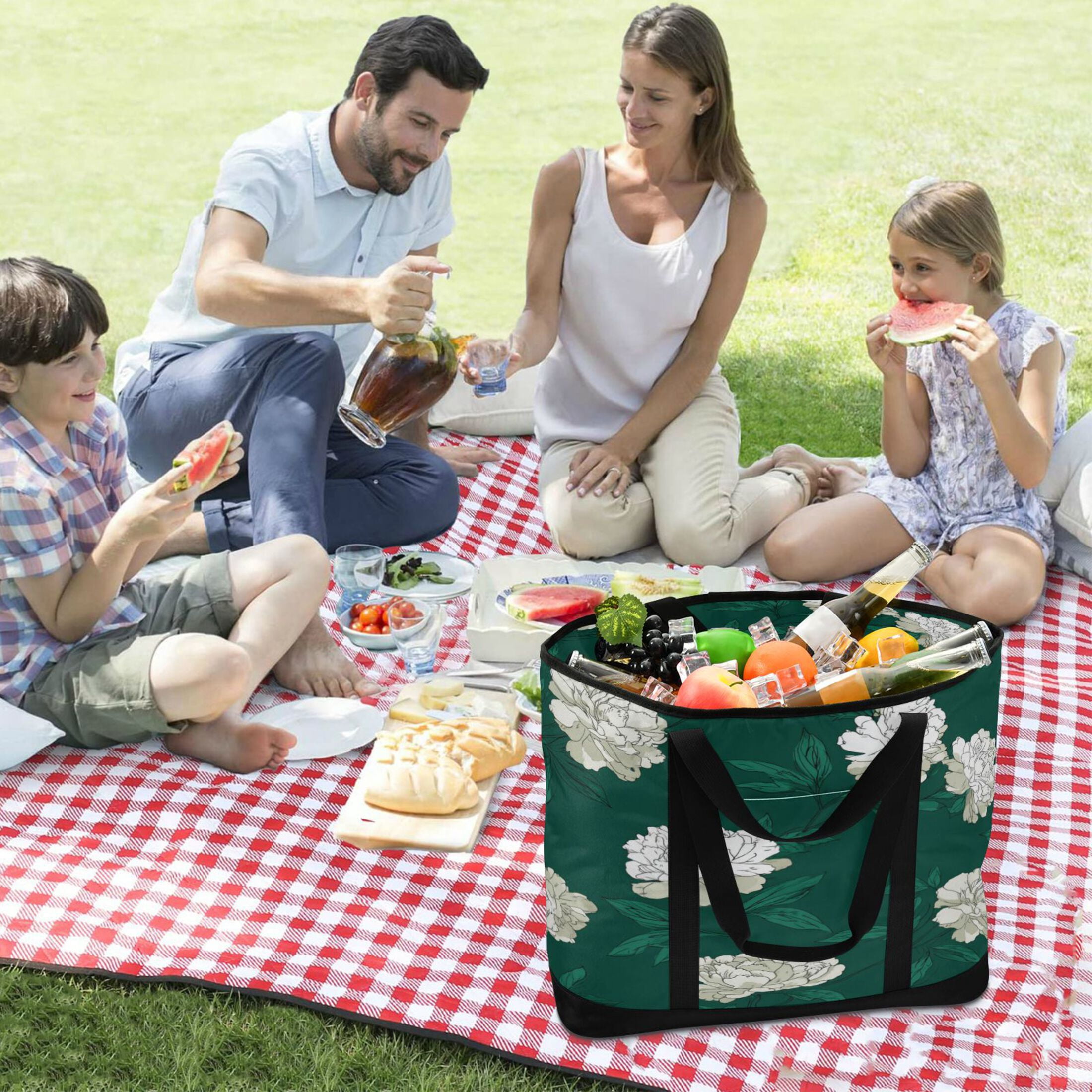 Extra-Large Wide Opening Design Capacity Hand-Held Ice Pack Thickened Insulation Layer For Long-Lasting Cold Retention For Outdoor Shopping Picnics And Camping Lush Gardenias