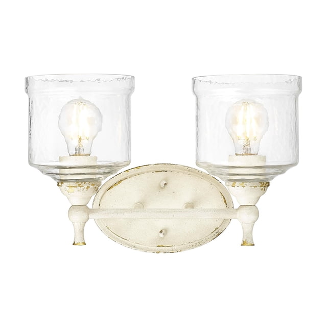 Keating 2 Light Bath Vanity in Antique Ivory with Hammered Water Glass Shade