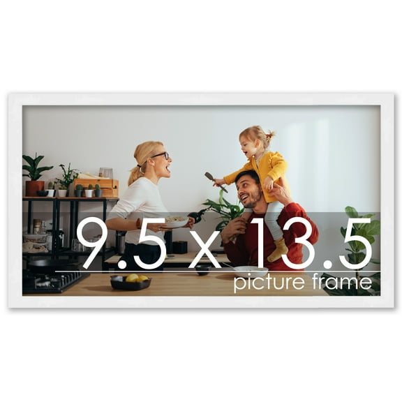 9.5x13.5 White Wood Picture Frame - UV Acrylic, Foam Board Backing, Hanging Hardware