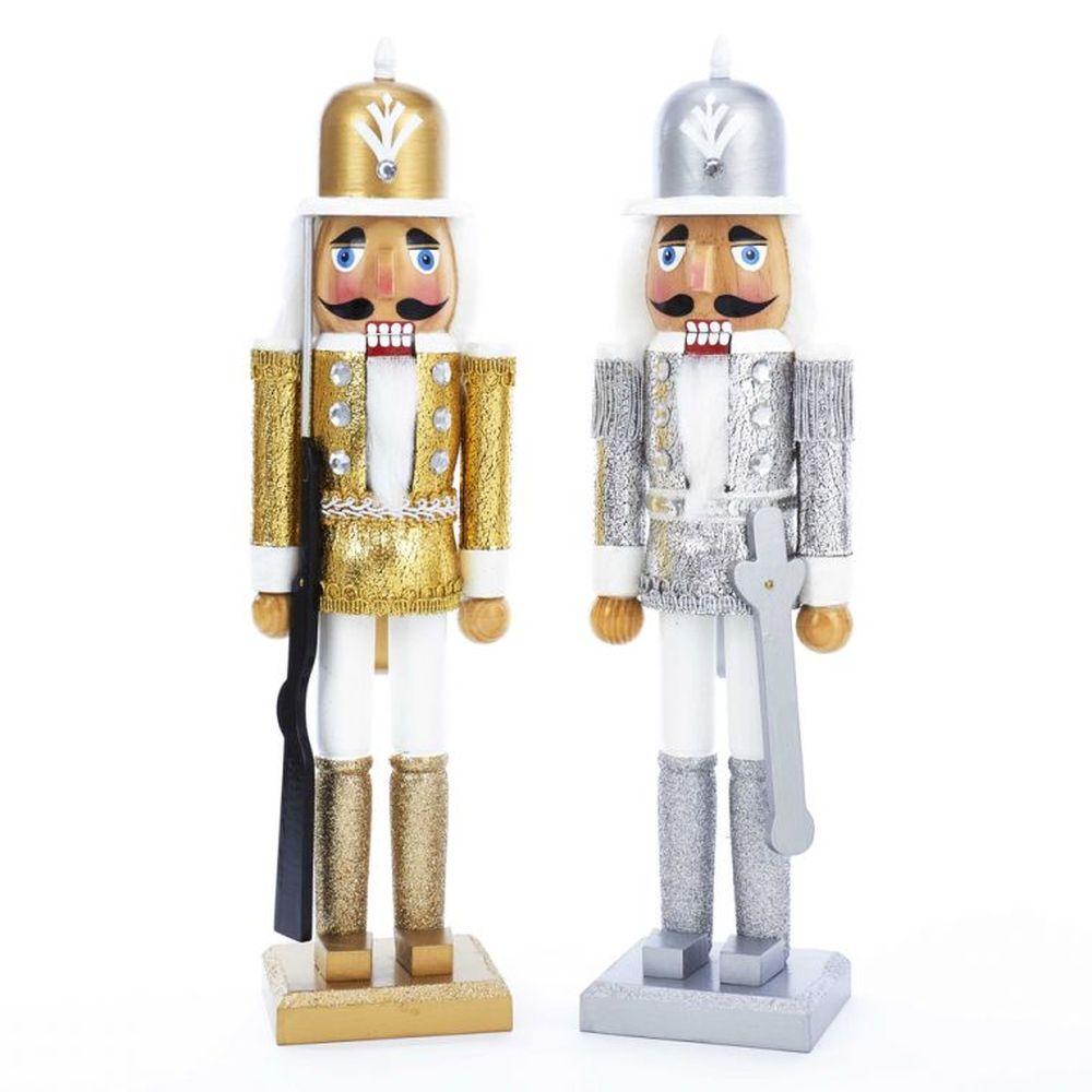 Kurt Adler 15" Gold and Silver Foil Nutcrackers, Set of 2