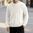 thumbnail image 2 of VNKIDY Men's Sweater Coat Fall Winter Oversized Solid Color Fluffy Knit Sweater Long Sleeve Crewneck Plush Thermal Relaxed Fit Jumper For Cold Weather Daily Wear Leisure Knitwear, 2 of 5