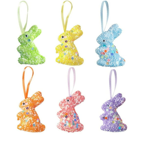 OutmaxHome 6 Pack Cute Easter Bunny Plastic Ornaments Easter Indoor Outdoor Hanging Decorations Easter Gifts Toy for K*ids