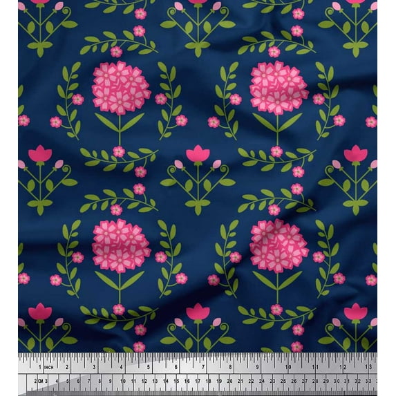 Soimoi Rayon Fabric Leaves & Pink Flower Floral Print Fabric by the Yard 42 Inch Wide