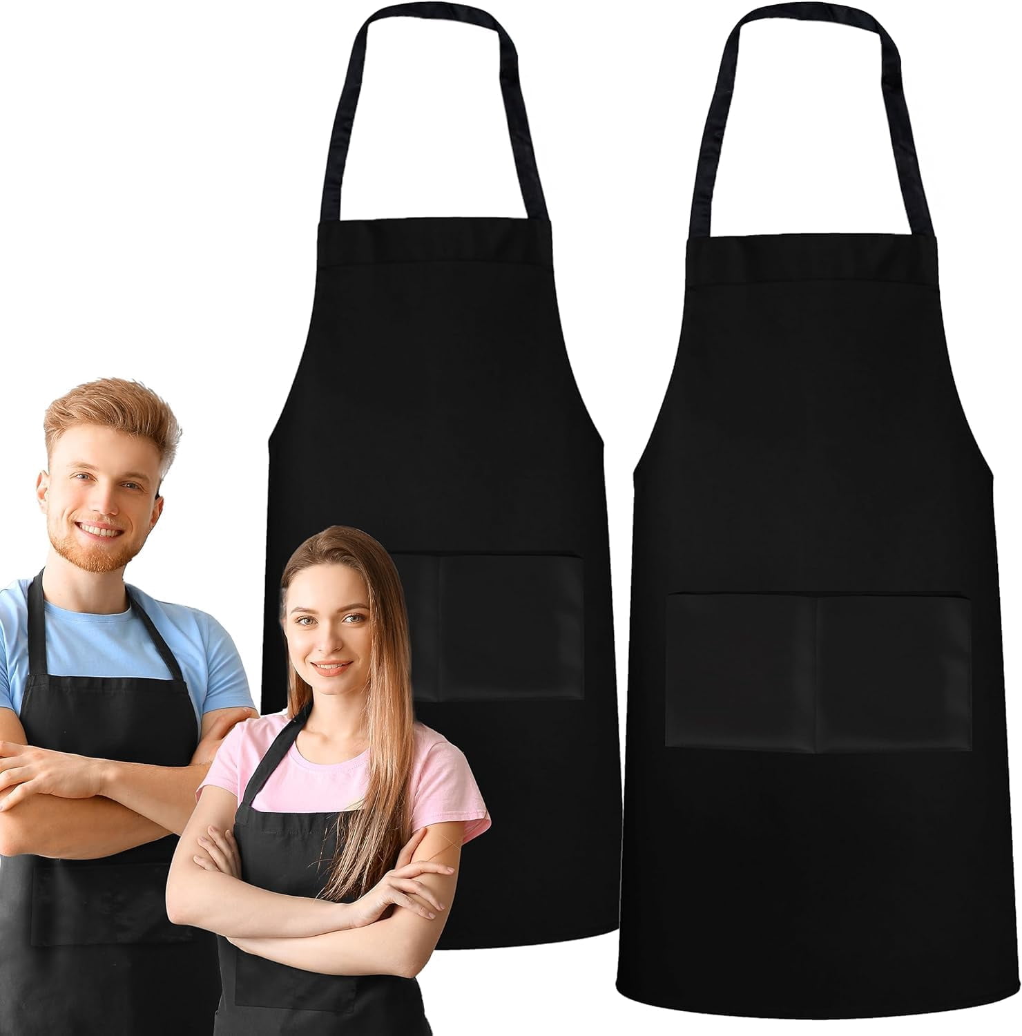 2 Pack Chef Apron With Pockets - Grilling Aprons For Men  Waterproof Cooking Bbq Work Or Restaurant Use Kitchen Women Black