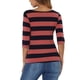 thumbnail image 3 of Camisetas de rayas para mujer Inspire Chic, corte ajustado, mangas de codo, cuello barco, talla M, rosa intenso y azul marino, 3 of 6