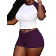 thumbnail image 2 of Women'S Two Piece Outfits Crew Neck T-Shirt High Waist Solid Color Shirt Shorts Jogger Bodycon Sets Deep XL, 2 of 9