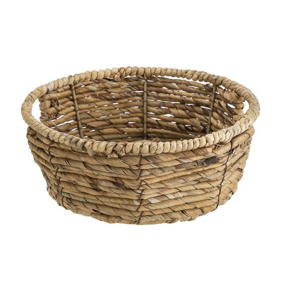 BHG Round Water Hyacinth Woven Decorative Storage Basket, 10"D x 4"H