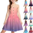 thumbnail image 1 of Girls Summer Dress Tween Dresses Sleeveless Gradient Sundress with Button Front and Pockets Summer Casual A-line Dress for Kids ,Sie:130, 1 of 5