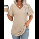 thumbnail image 1 of Camisetas de Mujer con Cuello en V, Corta, Informales, Holgadas, Básicas, con Dobladillo Curvo. Albaricoque XXL, 1 of 7