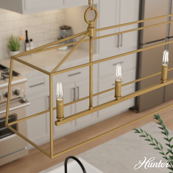Hunter - Fair Oaks 4-light Luxe Gold, Extra Large Chandelier, Dimmable, Formal Style, Linear Shaped, for Bedrooms, Dining, Living Rooms - 13100