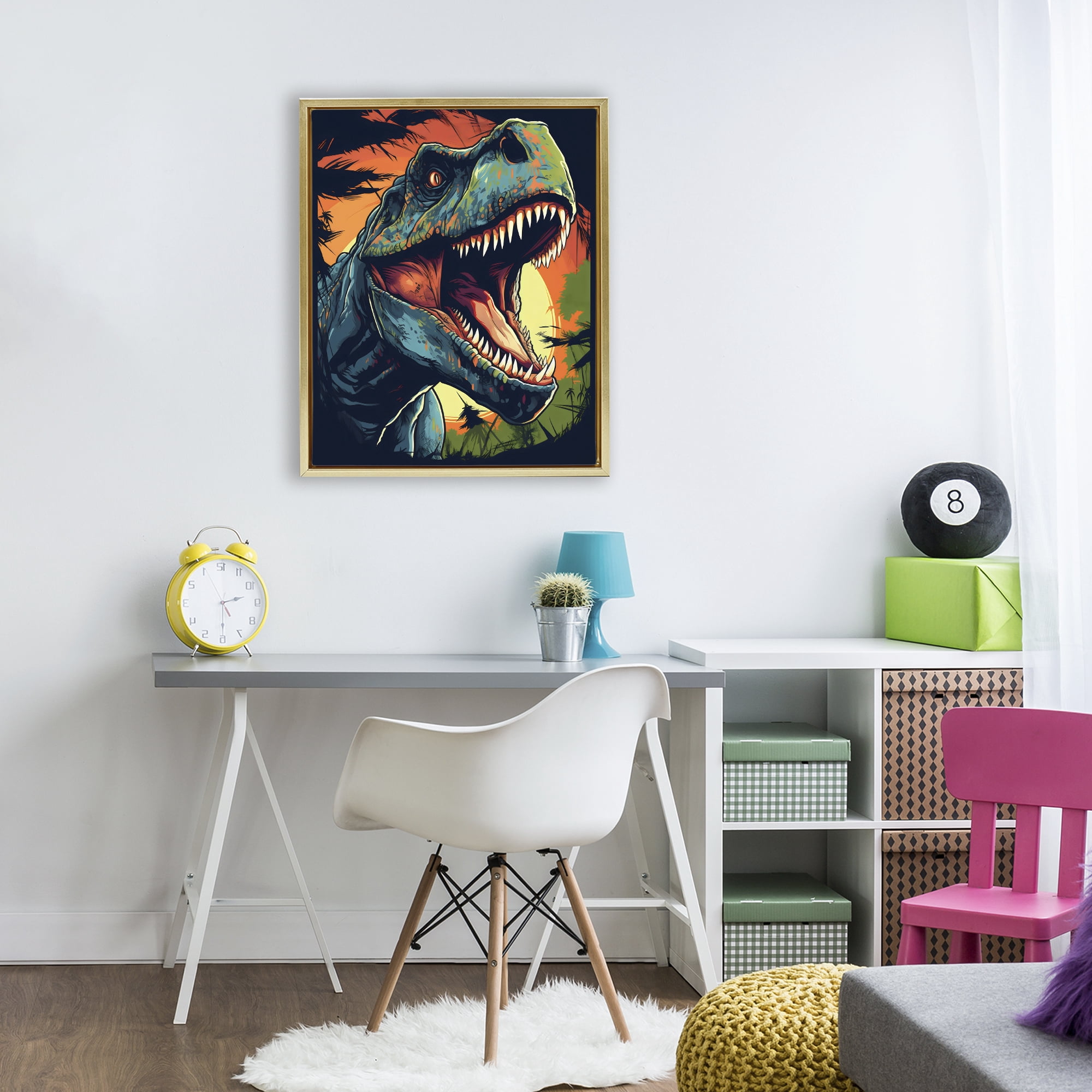 Stupell Industries Dino Roar at Sunset Gold Framed Floater Canvas Wall Art, design by Creative Studio