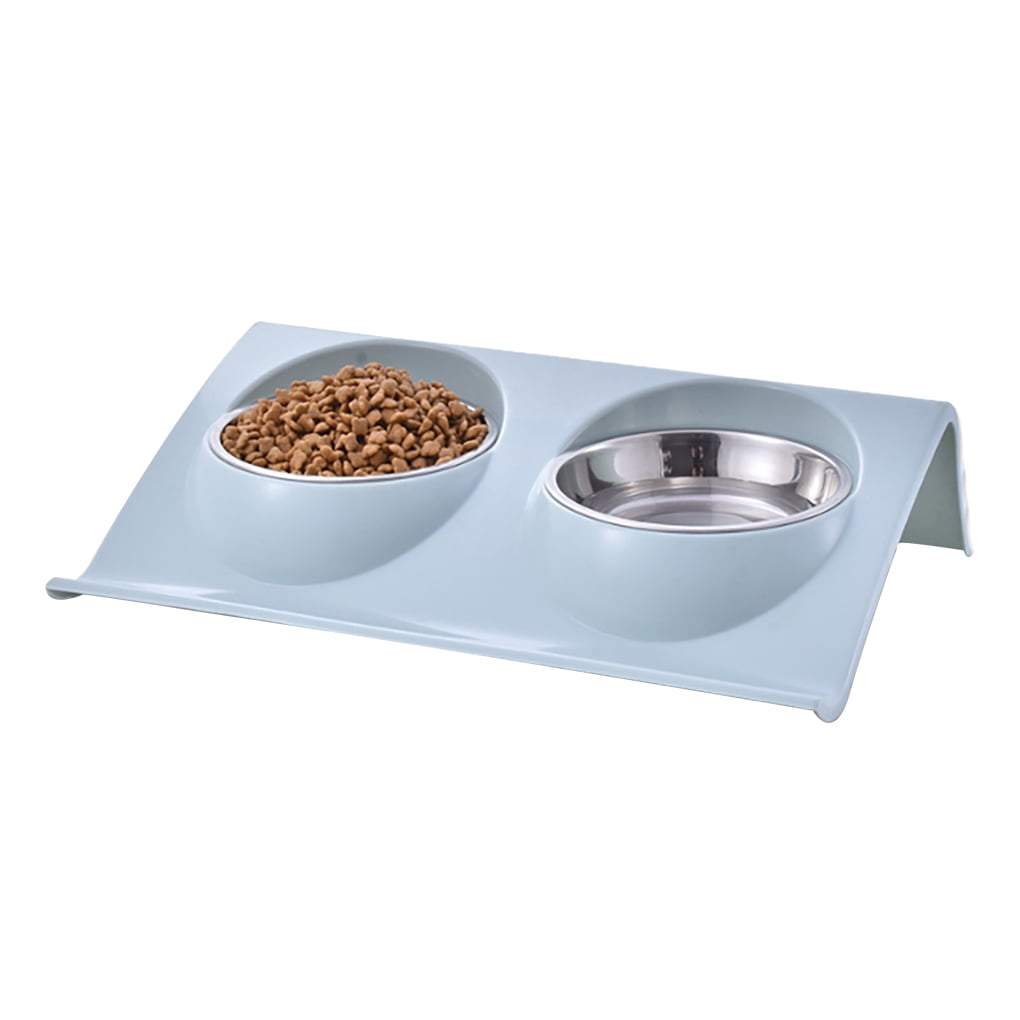 PetHome Double Dog Bowl Sloped Stainless Steel Splash Proof Pet Cat