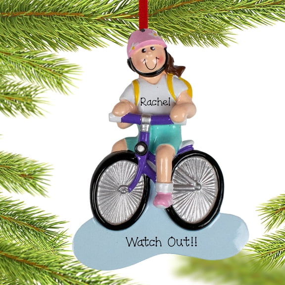 Brunette Bike Riding Girl Ornament