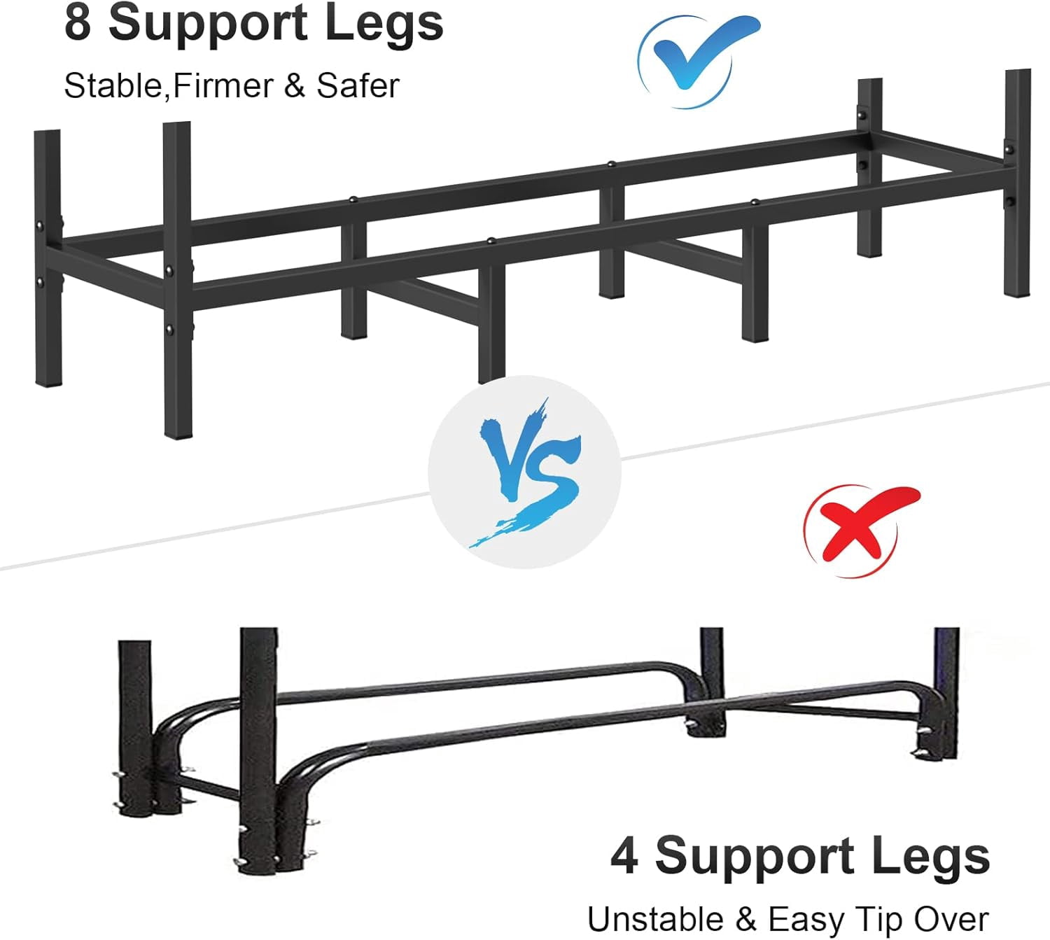 Firewood Storage Rack, 12.7 FT Heavy Duty Log Holder with Waterproof Cover for Garden Patio Backyard Lawn Firewood Organizer, Black