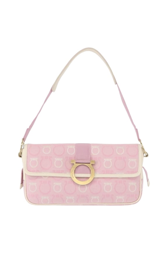 Pre-Owned Salvatore Ferragamo Gancini Shoulder Bag Canvas Pink Canvas Shoulder Bag Bag
