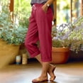 thumbnail image 2 of Nfurl Capri Pants for Women with Pockets Summer Petite Cotton Linen Capri Pants Casual Elastic Waist Drawstring Travel Pant Wine S, 2 of 7