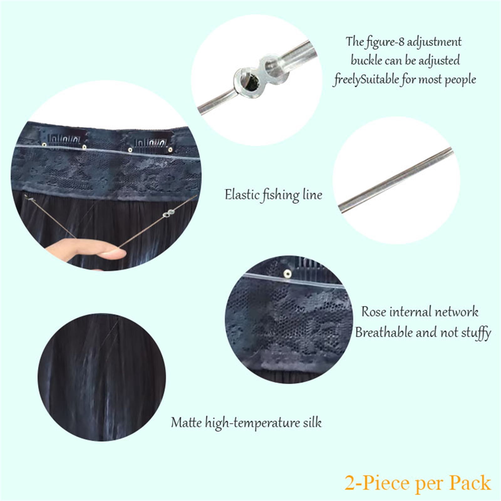2 Pack 18 In Halo Hair Extensions, Glueless Wigs Pre Plucked Pre Cut, Synthetic Fiber Wig for Women