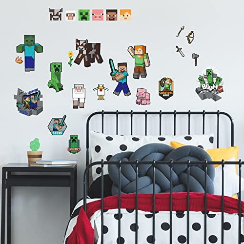 RoomMates RMK5366SCS, Stickers Muraux Peler &amp; Caractères de Minecraft