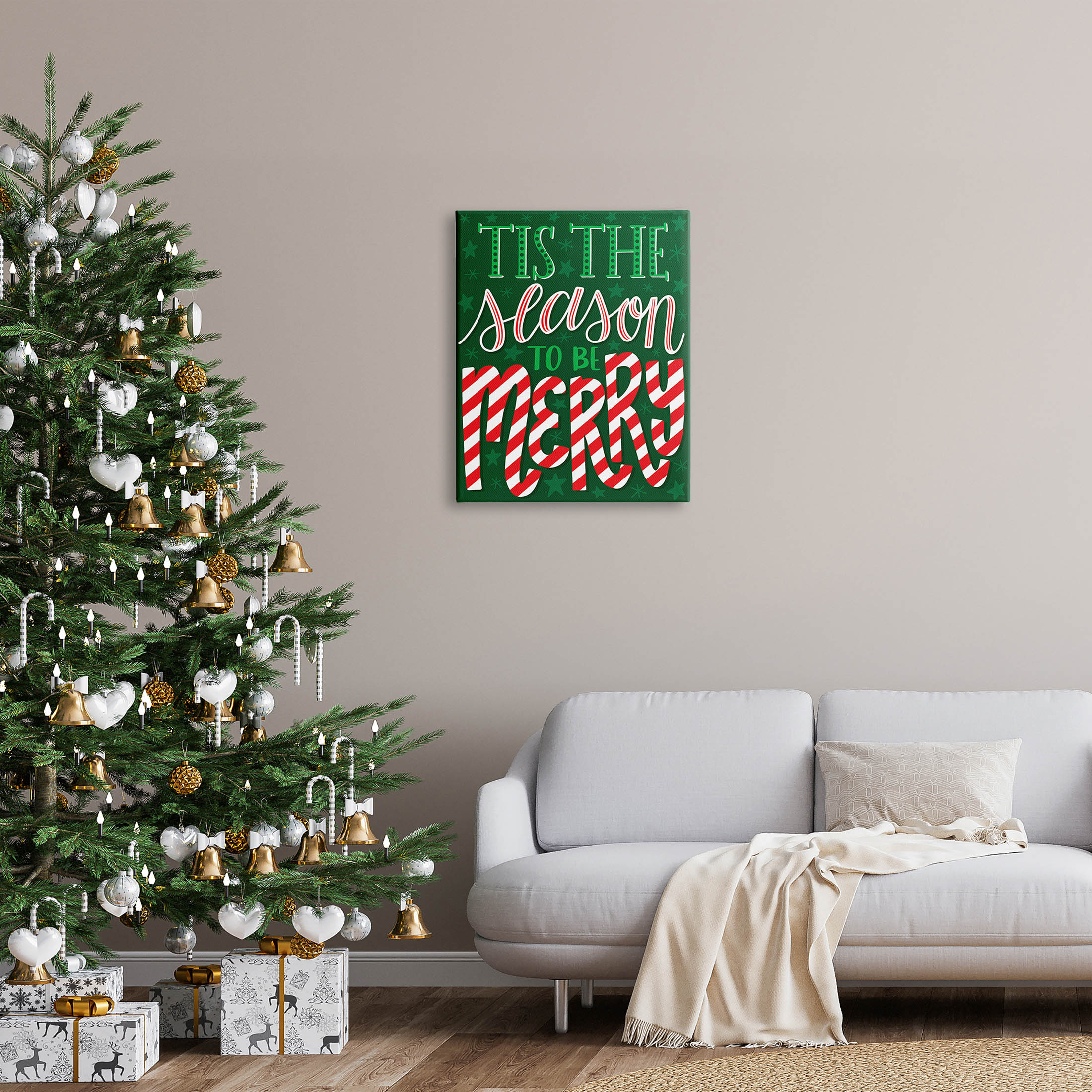 Tis The Season To Be Merry Patterned Holiday Graphic Art Gallery Wrapped Canvas Print Wall Art
