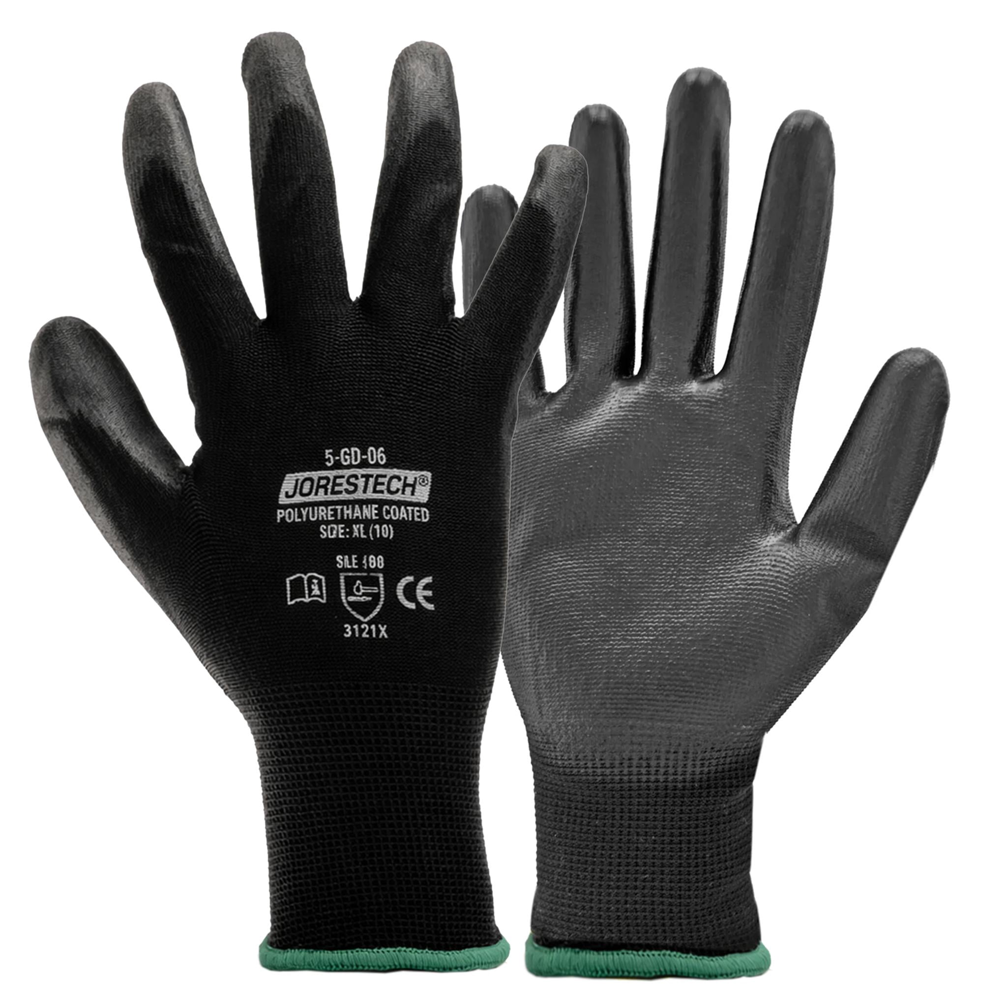 Jorestech PU Coated Work Gloves with Lightweight Polyester Liner, EN 388 3121X, 12-Pair Pack