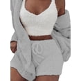 thumbnail image 3 of DYMADE Women Plush Hooded Long Sleeve Housewear Cardigan Vest And Shorts Three-piece Outfits Set, 3 of 4