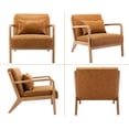 thumbnail image 2 of Dayalane Modern Accent Chair, Oak Wooden Armchair Linen Upholstered Sofa Chair with Back, Mid Century Reading Chair for Living Room Bedroom Reception Room, Orange, 2 of 9