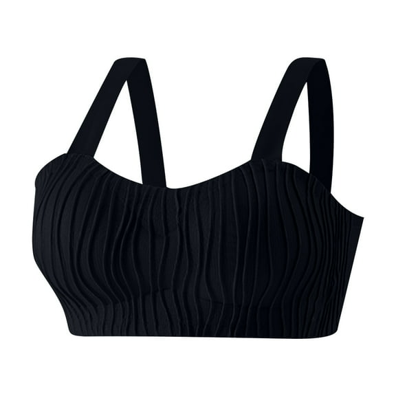Yyeselk Women's Ribbed Wireless Bras Push Up No Underwire Soft Support Bra Comfort Everyday T Shirt Bras Textured Crop Cami Tops Black XXL