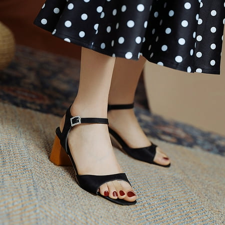 

Fashion Solid Color Microfiber Leather High Heels Ladies Summer Sandals