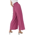 thumbnail image 3 of Blotona Women Straight Wide Leg Long Pants Cotton Linen Solid Color High Waist Loose Palazzo Fit Side Pockets Casual Simple Ankle-length Pants, 3 of 5