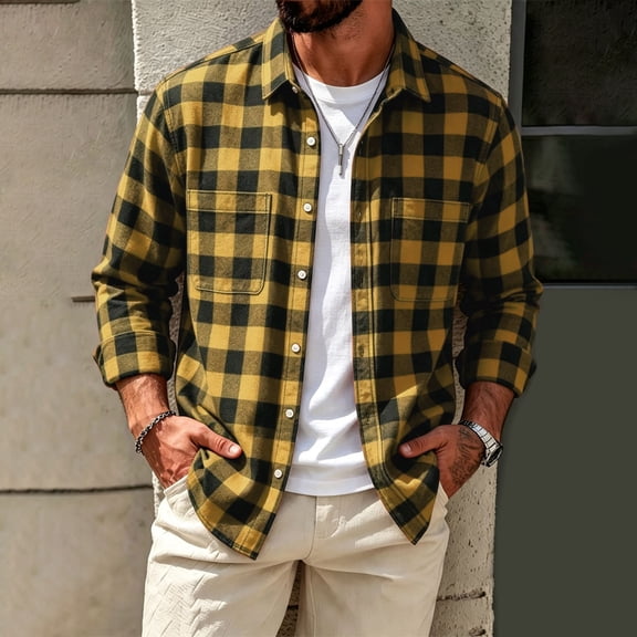 THNCYX Men's Flannel Shirt Plaid Button Down T Shirts With Chest Pockets S-3XL