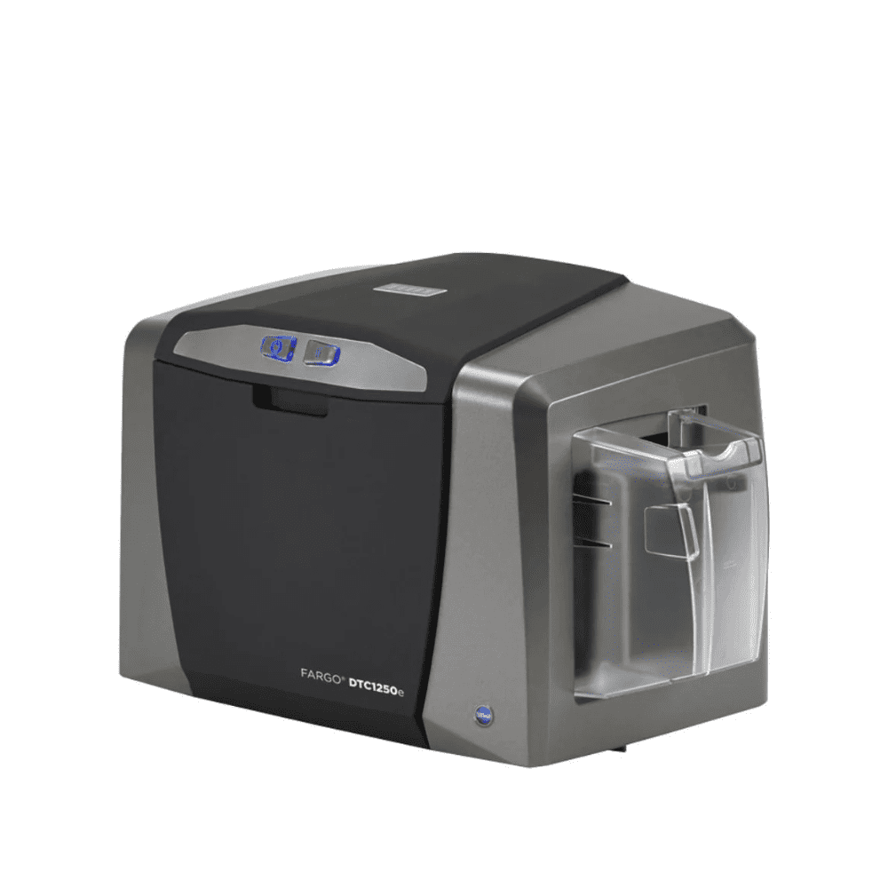 Restored HID Fargo DTC1250e ID Card Printer – Single-Sided USB Direct-to-Card Color ID Badge Printing System (Refurbished)