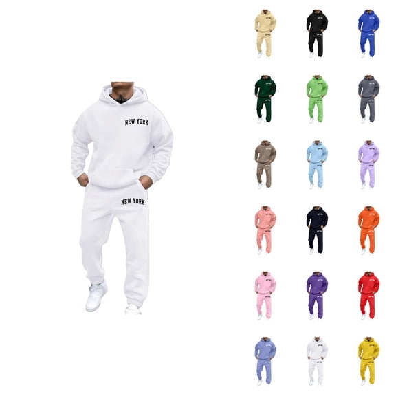 Men's Casual Hoodie Sweat Suit Set, Loose Fit Printed Pullover Hooded Sweatshirt with Jogger Pants for Autumn Winter Daily Wear, 2-Piece Gym Workout Tracksuit