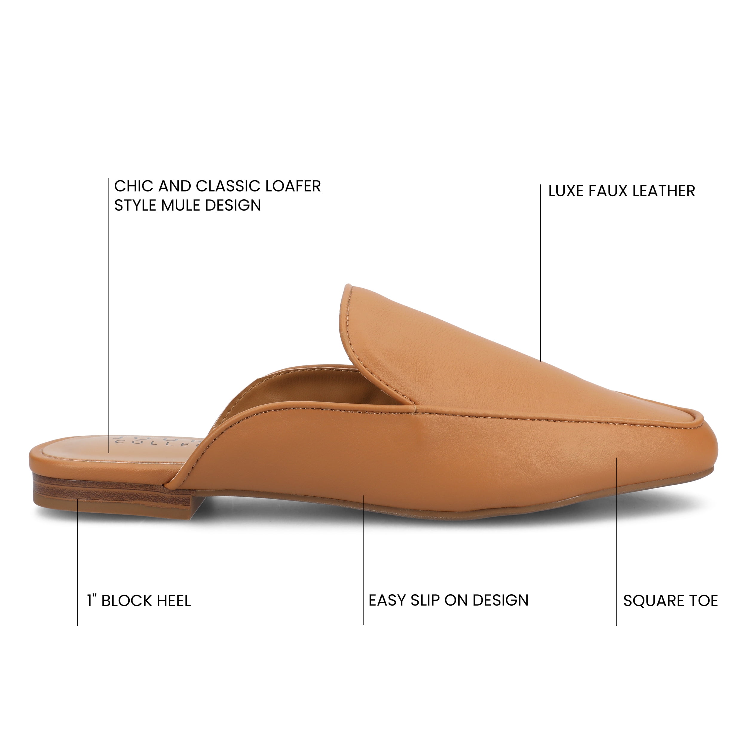 Journee Womens Akza Slip On Square Toe Mules Flats, Widths Available