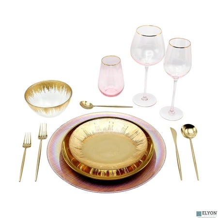 

Elyon Tableware® 12 Piece Dinnerware Set Pink and Gold Porcelain Service for 1