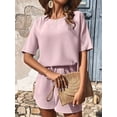 thumbnail image 4 of EASYBRAUS Women Batwing Sleeve Top and Shorts Set Summer 2025 Casual Two Piece Outfit S-XXL, 4 of 7