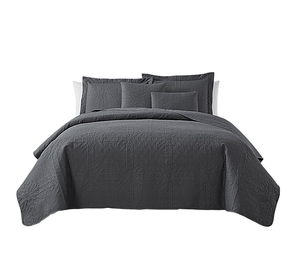 Nestl 4 Piece Quilt Set Twin , Soft Microfiber Lightweight Bedspread Coverlet, Modern Style Ellipse Weave Bed Cover, Gray